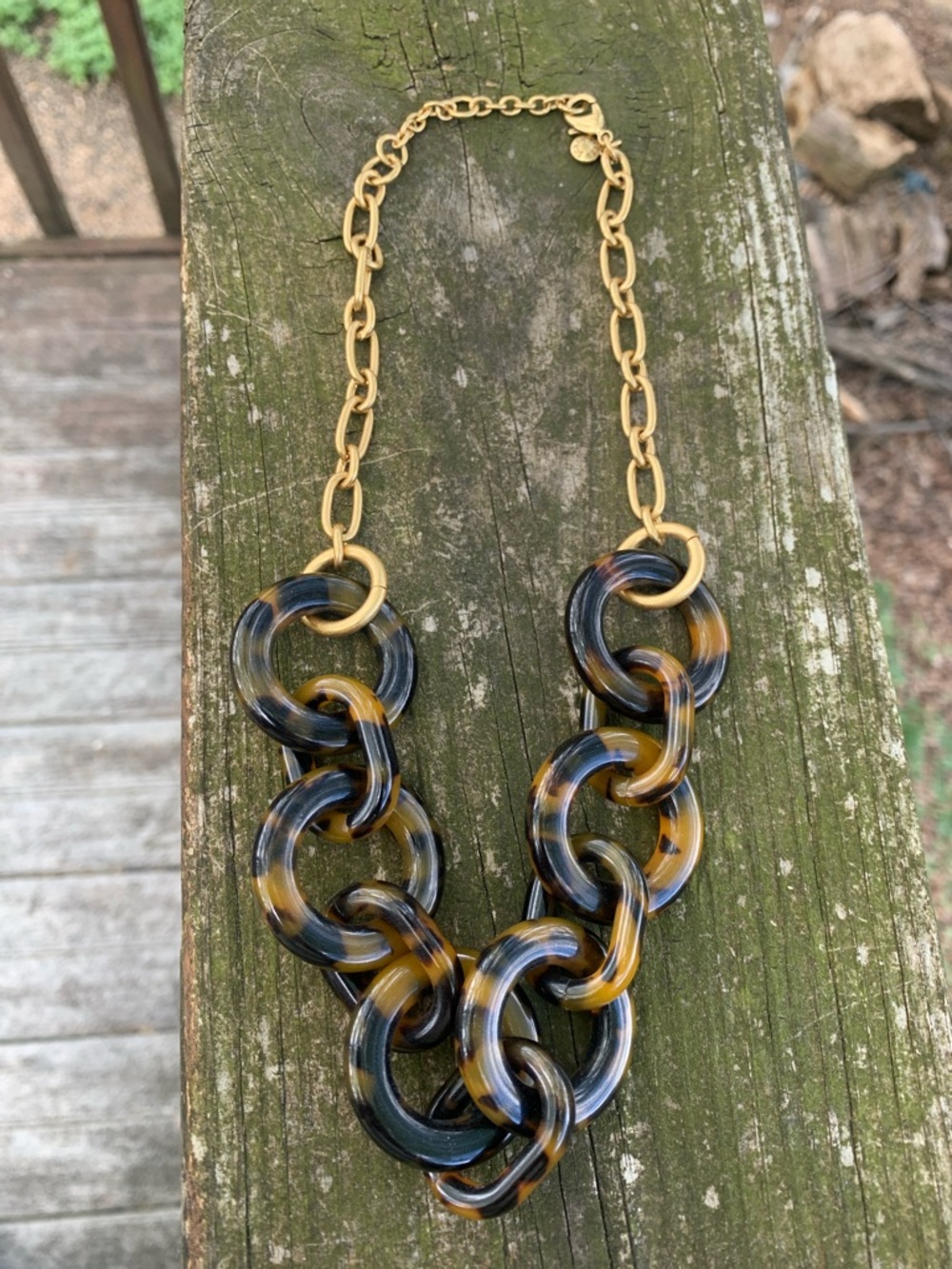 J. Crew Factory Tortoiseshell Link Necklace with Gold Chain